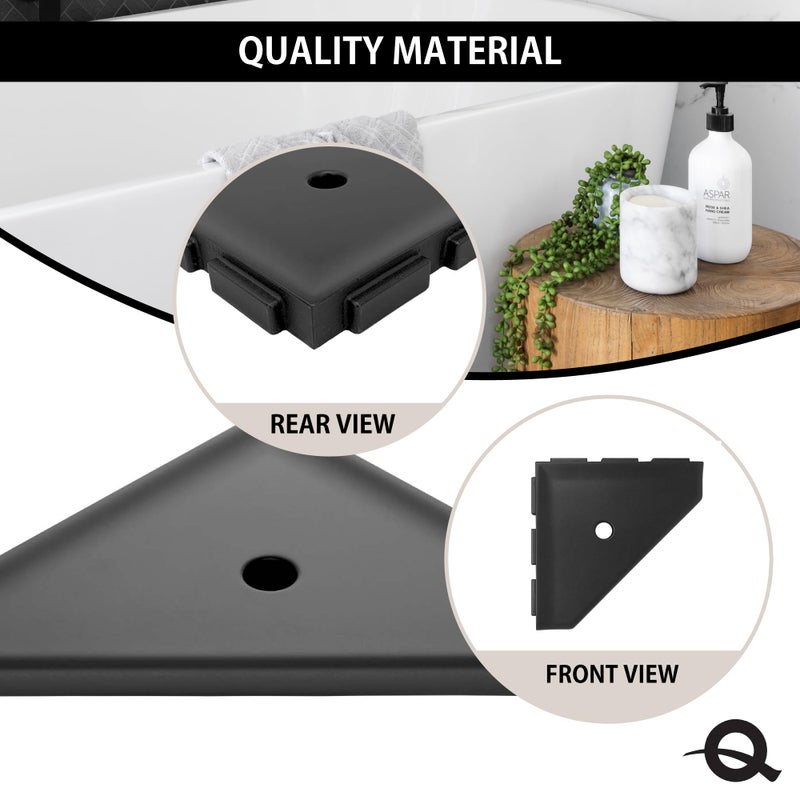 Questech 10" Corner Shower Shelf - Lugged for New Construction, Shower Organizer for Tiled Walls, Corner Caddy Soap Dish Bathroom Storage, Geo Lugged, Graphite Black - Image 2